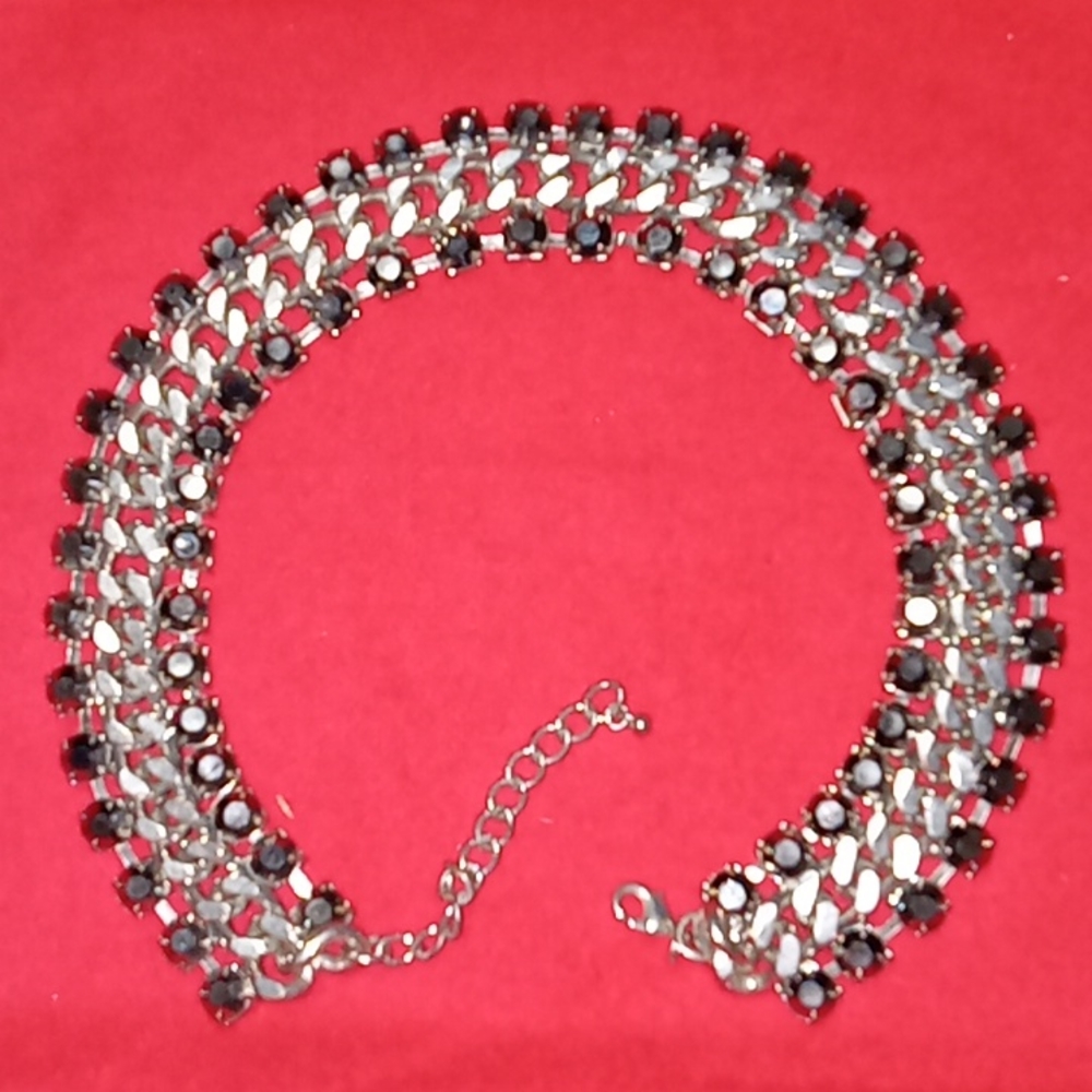 Black diamond and silver choker necklace